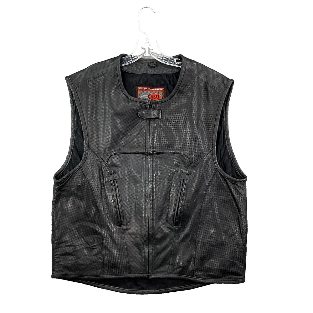 First Classics Motorcycle Vest Men XL Black Perforated Leather Biker Riding Gear